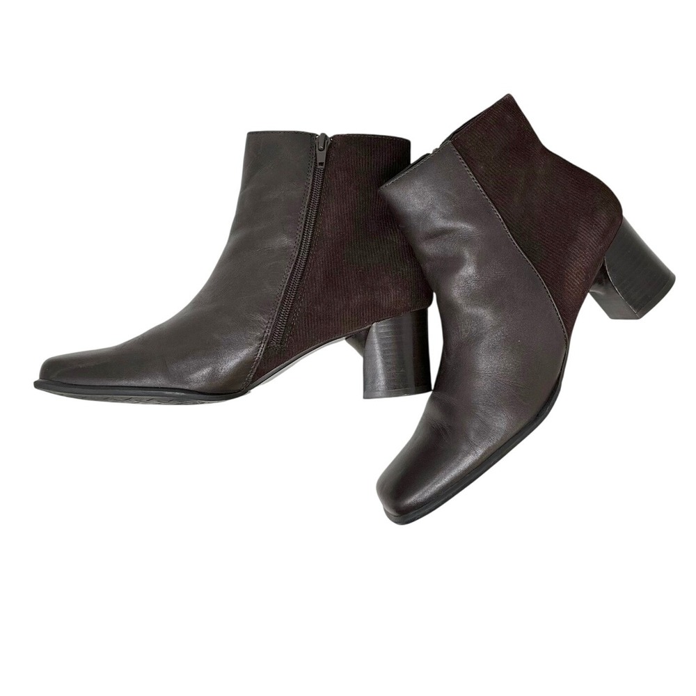 Vintage 90s White Mountain Hope Square Toe Leather Ankle Boots Brown 9